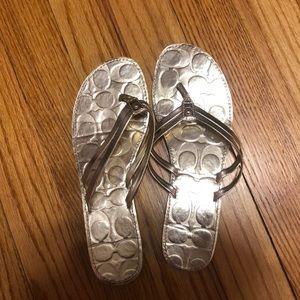 Coach metallic double strap flip flops size 9